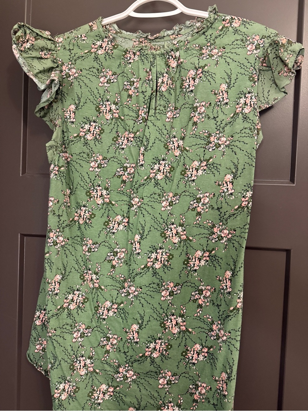 Lane Bryant Olive Green Floral Ruffled Sleeve Tunic